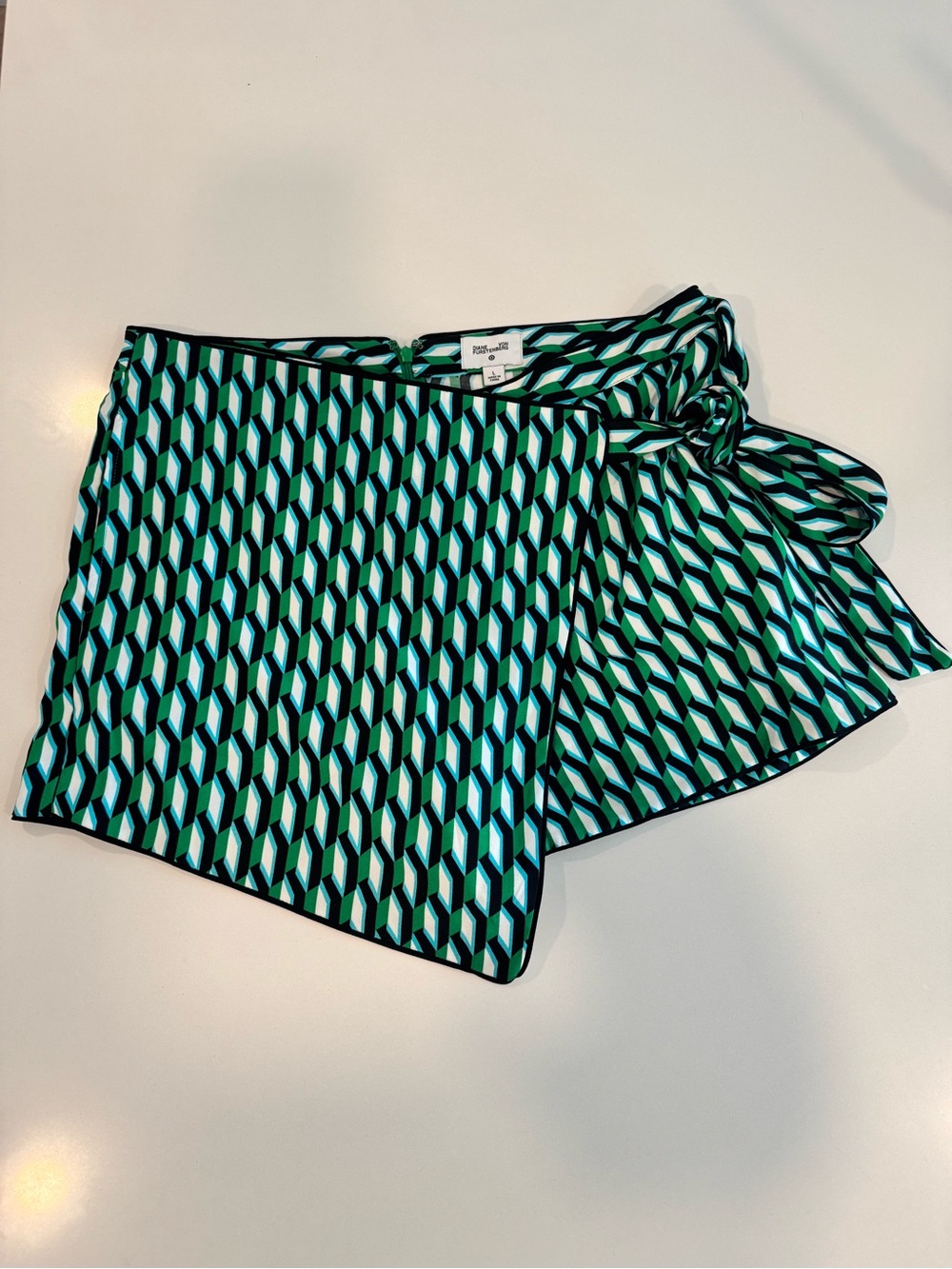 Diane Von Furstenberg Teal, Black & White Geometric Wrap Skort
